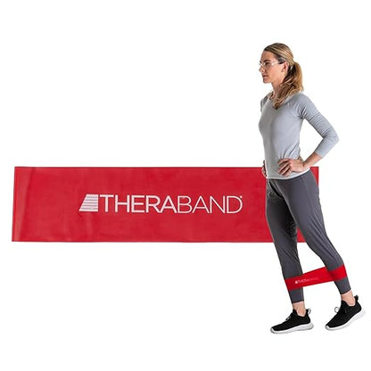 THERABAND Resistance Band Loops, 12" Red, Medium Resistance, Latex Color-Coded 3" Wide Exercise Band Loop for Home Workouts, Pilates, Strength Training, Physical Therapy, for Women and Men