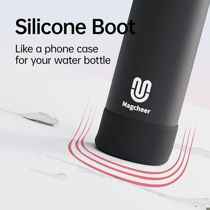 Insulated Magnetic Water Bottle - Reusable Stainless Steel Bottle with MagSafe Compatible Phone Holder - Keeps Cold for 24 Hours - Perfect for Gym, Sports, and Travel - Black 32oz