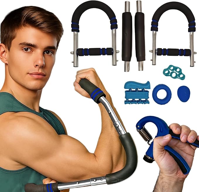 Power Twister Adjustable Arm Trainer (30–160 LB) + Hand Grip Rehabilitation Kit (5 PCS) – Portable Chest, Arm & Upper Body Strength Training Equipment for Men & Women