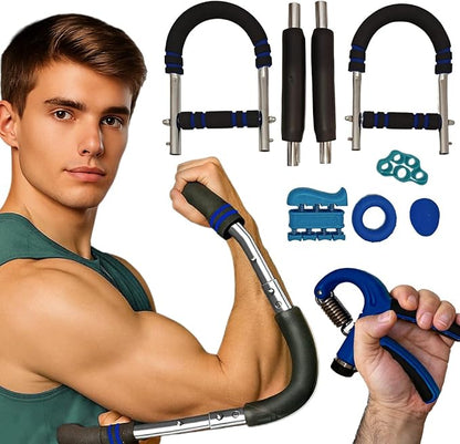 Power Twister Adjustable Arm Trainer (30–160 LB) + Hand Grip Rehabilitation Kit (5 PCS) – Portable Chest, Arm & Upper Body Strength Training Equipment for Men & Women
