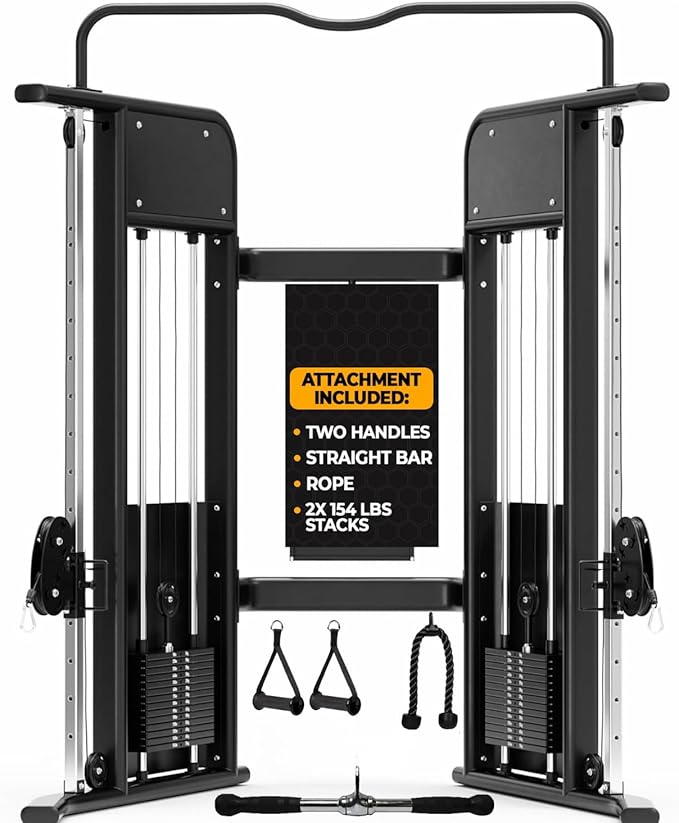 Functional Trainer Cable Machine Home Gym Exercise Equipment - Adjustable Pulley System: Ultimate Workout Equipment for Full-Body Strength, Flexibility & Balance - Dual Weight Stacks Fitness Training