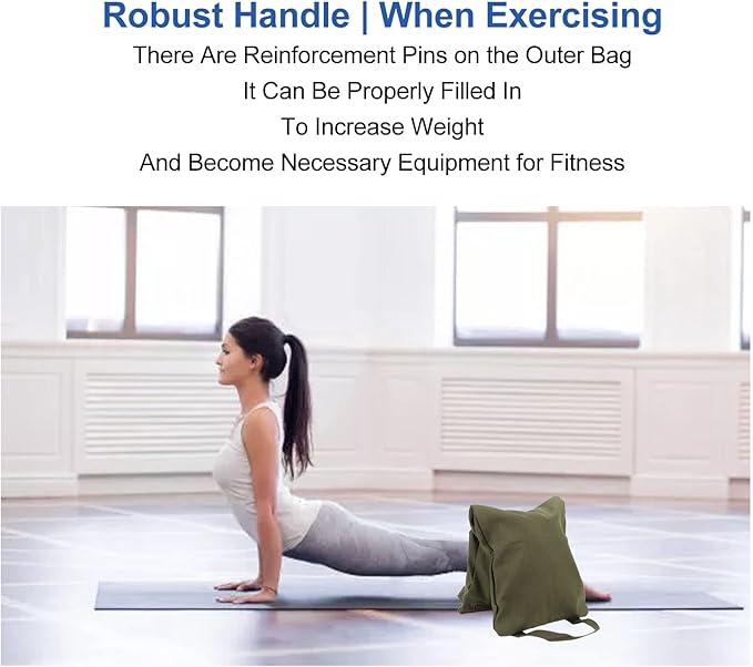 Topyond Sand Bag for Weight Training, Green Yoga Sand Bag with Handle, Yoga Weightlifting, Portable Fillable Yoga Canvas Sandbags for Yoga Weights and Training, Yoga Weight Bag