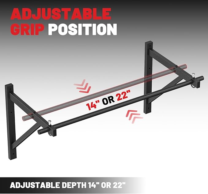PAPABABE Wall Mounted Pull Up Bar, Chin Up Bar, Strength Training Pull-Up Bars Chin Up Bars for Home Gym