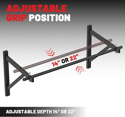 PAPABABE Wall Mounted Pull Up Bar, Chin Up Bar, Strength Training Pull-Up Bars Chin Up Bars for Home Gym