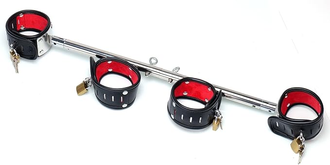 Heavy Duty Stainless Steel Expandable Spreader Bar with 4pcs PU Black--Pink Skull Pattern Detachable Adjustable Straps,Workout Bar for Home Indoor Gym Training Kit