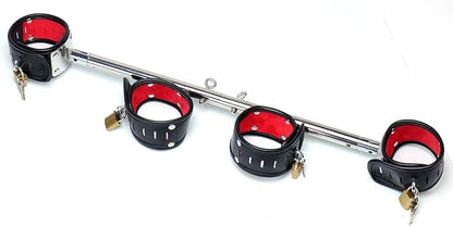 Heavy Duty Stainless Steel Expandable Spreader Bar with 4pcs PU Black--Pink Skull Pattern Detachable Adjustable Straps,Workout Bar for Home Indoor Gym Training Kit