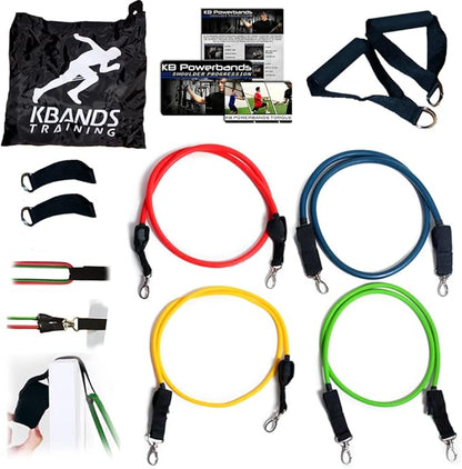 Kbands Training KB Powerbands Resistance Bands Set, Exercise Bands with Handles, Door Anchor, 2 Anchor Straps, Digital Training Downloads, Resistance Training, Physical Therapy