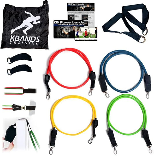Kbands Training KB Powerbands Resistance Bands Set, Exercise Bands with Handles, Door Anchor, 2 Anchor Straps, Digital Training Downloads, Resistance Training, Physical Therapy