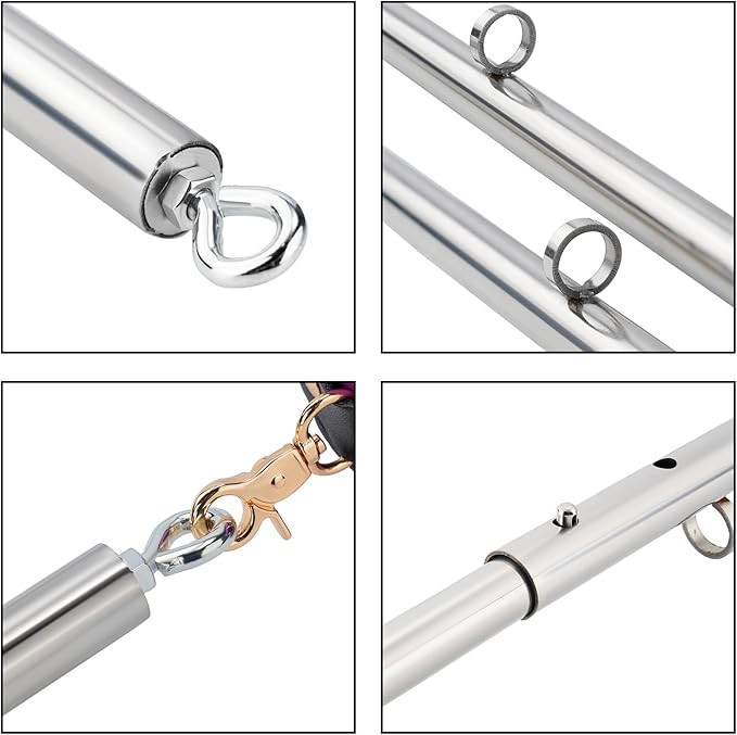 Spreader Bar Heavy Duty Stainless Steel Expandable Silver Bar Home Gym with 4pcs PU Purple Adjustable Strap,Sports Aid Training Fitness Gear Pilates Aid Kit,Yoga Set