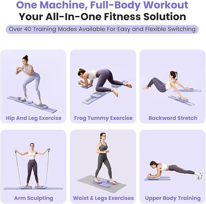 Pilates Board for Home Workout, 7-in-1 Portable Pilates Reformer Machine with LED Timer, Ab Workout Board Core Trainer, Home Gym Equipment for Men and Women 150KG Capacity