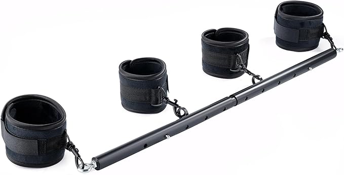Heavy Duty Stainless Steel Expandable Spreader Bar with 4pcs PU Black--Pink Skull Pattern Detachable Adjustable Straps,Workout Bar for Home Indoor Gym Training Kit
