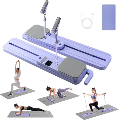 Pilates Reformer Board(No Hand Grips) - Pilates Equipment Pilates Reformer Pilates Kit for Home Workouts with Resistance Bands, Core/Glute/Leg Toner, Dual-Use Design + LED Timer & Calorie Counter