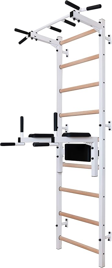 Wooden Swedish Ladder Wall Stall Bar - Indoor Chin Up Bar Workout Equipment for Home Exercise, Physical Therapy, Gymnastics, Fitness