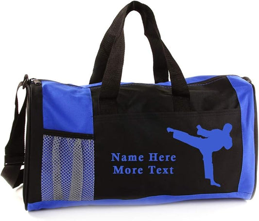 KishKesh Personalized Sport Duffel Bag – Ideal for Martial Arts, Gym, Travel, Training & Workout Essential for Male – Durable, Customizable Name & Text for Kids and Adults – Blue, 18" X 10" X 8"