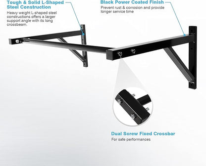 IRONWALLS Pull Up Bar Wall Mounted Home Gym, 500lbs Capacity Heavy Duty Iron Chin Up Bar Upper Body Workout Bar for Strength Training Equipment, Fitness Exercise Frame for Indoor Outdoor Use