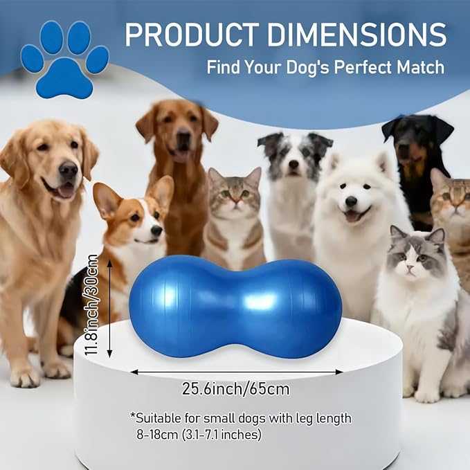 Dog Peanut Ball for Canine Fitness & Rehabilitation for Small Medium Large Breed - Anti-Burst Pet Exercise Equipment for Core Strengthening Balance Training Hind Leg Stability (Small - for Legs 3-7")