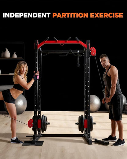 Power Cage, All-in-1 Home Gym with LAT Pulldown & Cable System, 2000LBS Squat Rack for Home & Garage & Apartment Use, Workout Cage with More Attachments