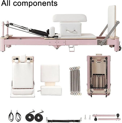 Pink Foldable Pilates Reformer Machine for Home, Aluminum Reformer Pilates Machine for Home and Studio