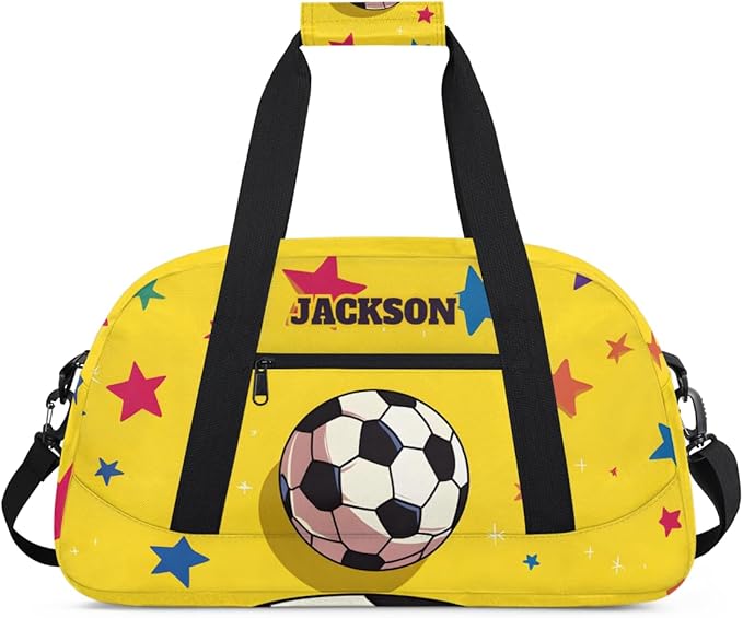 Custom Name Soccer Gym Duffel Bags for Kids Boys with Personalized Sport Training Travel Bags for Overnight Weekender, Yellow