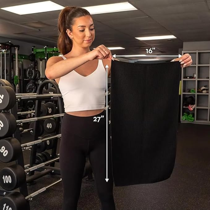 Quick D. Microfiber Gym Towels 16x27 Inch – 5 Pack, Quick Dry, Soft & Absorbent Workout Towels for Gym, Sports & Fitness (Honeycomb Black)