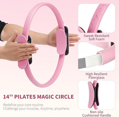 Pilates Ring Set for Women, Home Workout Pilates Equipment with Resistance Bands, 14'' Magic Circle, Mini Ball, Pilates Starter Kit for Strength