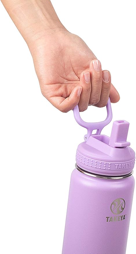 Takeya 24 oz Actives Stainless Steel Water Bottle with Straw Lid – Leakproof, Double-Wall Insulated, Keeps Drinks Cold 24 hrs/Hot 12 hrs, BPA-Free, Powder-Coated, Gym & Travel, Lilac