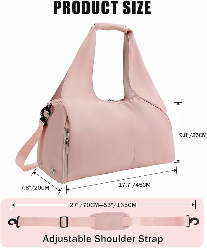 Gym Bag for Women with Shoe Compartment Yoga Mat Bag with Wet Pocket and Water Bottle Holder Weekender Bag with Strap