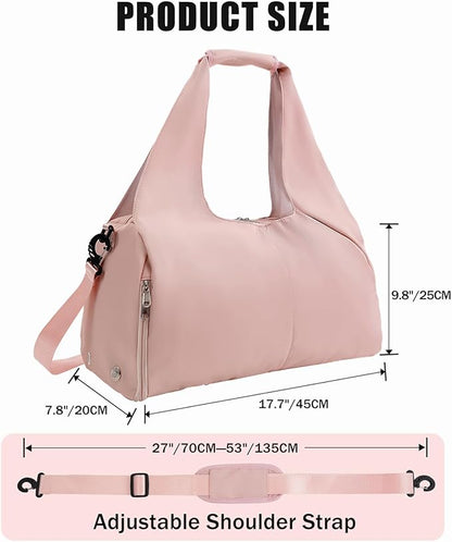 Gym Bag for Women with Shoe Compartment Yoga Mat Bag with Wet Pocket and Water Bottle Holder Weekender Bag with Strap