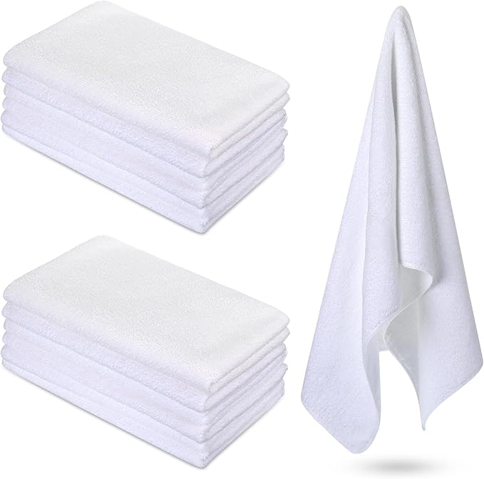 Handepo 12 Pcs Microfiber Workout Gym Towels, 360 GSM 12x30 Inch Fast Drying Yoga Towels for Sweat, Soft Gym Towel for Men Women Travel Sports(White)