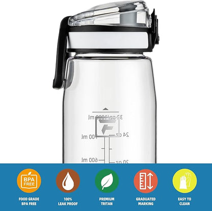 Fanhaw 32 oz Tritan Water Bottle with Chug Lid - Clear, BPA-Free, Lightweight, Wide Mouth, Leak-Proof, Perfect for Gym, Travel, School, Office, and Sports (Clear & White)