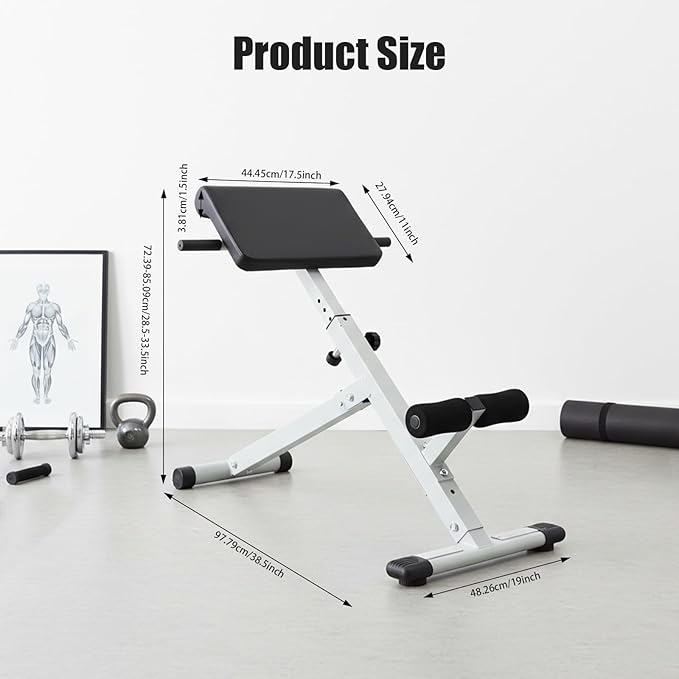 Roman Chair Back Extension Machine, 5-Stage Adjustable Hyperextension Bench, Multi-Functional Ab Workout Sit-Up Bench with 265 lbs Capacity for Home Workout Gym Fitness Equipment, White