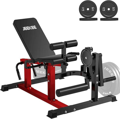 JEEKEE 6-in-1 Leg Extension and Curl Machine, Adjustable Leg Workout Machine for Lower Body Training, 700LB Capacity Plate Loaded Leg Developer for Quads, Hamstrings & Glutes, Home Gym Equipment