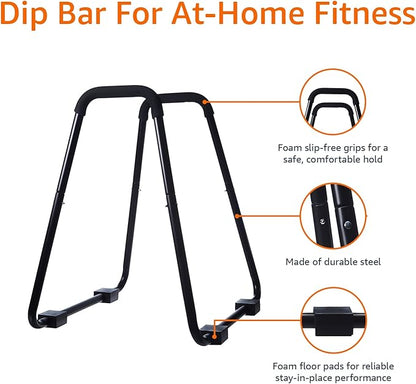 Amazon Basics Strength Training Dip Station for Home Gym, Portable Tricep Dips Bar, Black