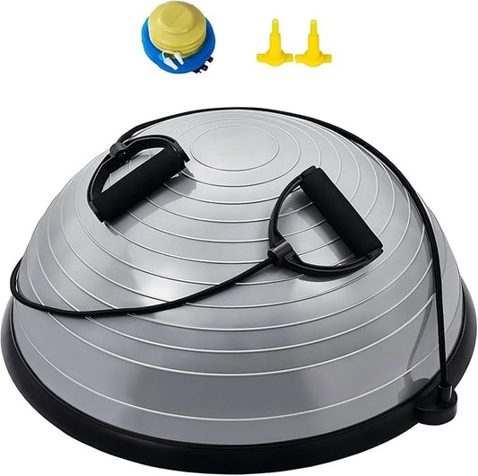 Half Exercise Ball Trainer 23 inch Balance Ball Trainer 1500lbs Capacity Stability Ball with Resistance Bands & Foot Pump, Strength Fitness Ball for Home Gym Full Body Workout