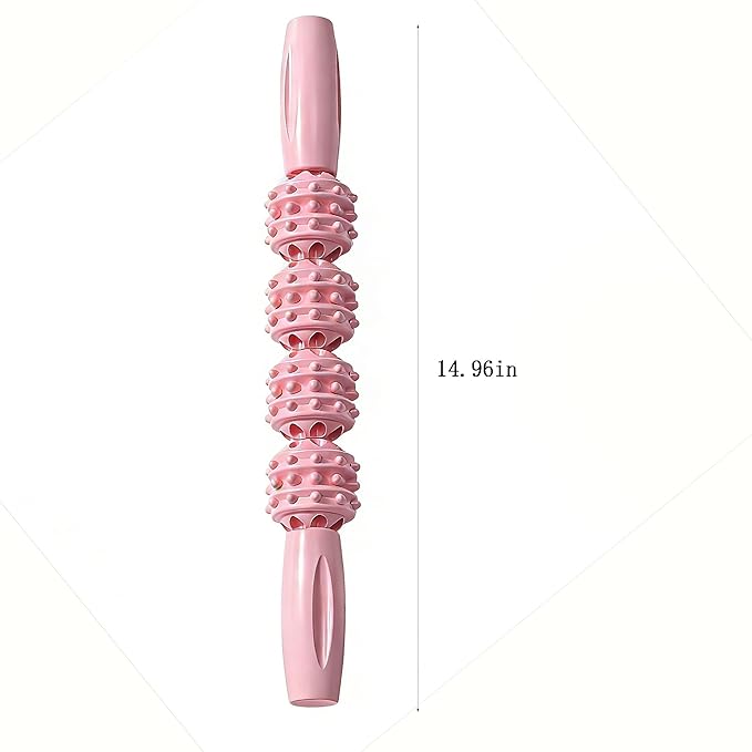 Fitness Massage Roller Stick, Muscle Relief Tool with Textured Nodules, Trigger Point Therapy Massager for Deep Tissue Recovery (Pink)