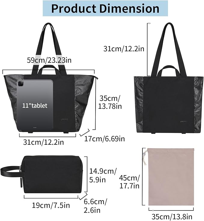 Tote Bag for Women, Lightweight Versatile Gym Travel Bags with Yoga Mat Strap, Wet Pocket, Shoe Bag & Cosmetic Pouch, Everyday Tote for Workout Fitness Pilates Swimming Work Stylish Handbag