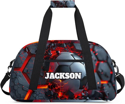 Personalized Boys Soccer Gym Bags for Kids, Custom Name Sport Bags for Training Travel Overnight Weekender, Dark Red