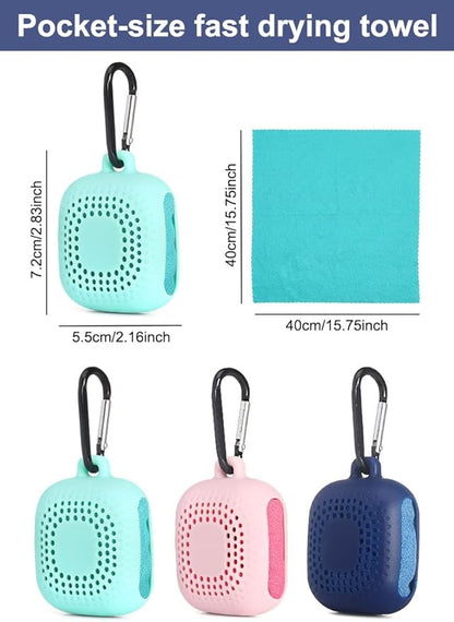 AKOAK Outdoor Travel Quick Drying 40CM Towel with Portable Creative Silicone Box, Microfiber Cold Sports Quick Drying Towel, Gym, Beach, Yoga, Sports Travel (Pink)