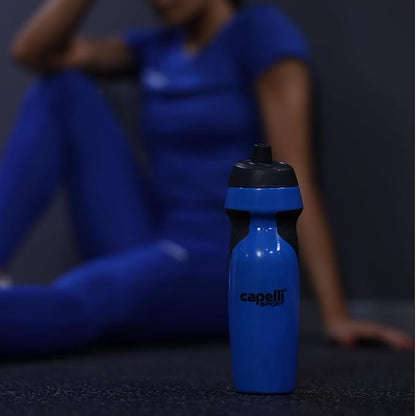 Capelli Sport Sports Water Bottle, Plastic Squeeze Water Bottle with Easy Open Nozzle and Grip Panels, Blue, 18.5oz