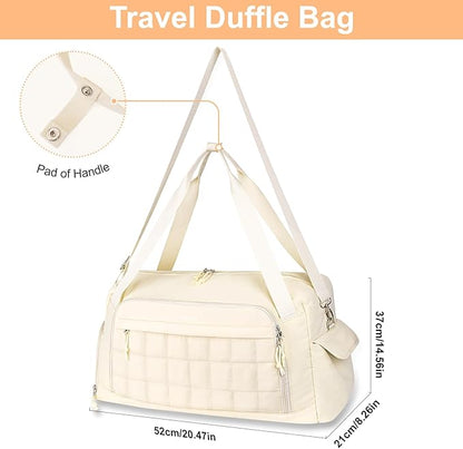 MOSISO Gym Bag for Women, Travel Duffle Weekender Overnight Workout Carry on Gym Duffle Bag with Shoe Compartment&Wet Pocket&Front Quilted Grid Pocket for Fitness, Yoga, Weekend, Beige