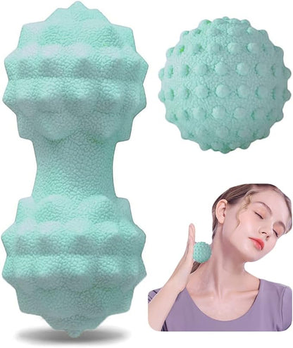 Massage Ball Set, Peanut Massage Ball Double Lacrosse Massage Roller Balls, Acupoint Myofascial Release Muscle Knot Ball, Deep Tissue Trigger Point Therapy Massage Tool for Back Neck Shoulder (Green)