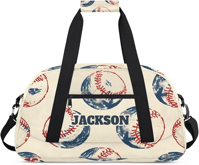 Personalized Baseball Gym Duffel Bags for Kids Boys with Custom Name Sport Travel Bags for Training Overnight Weekender, Beige