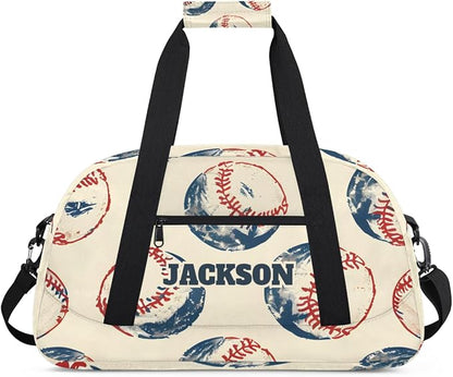Personalized Baseball Gym Duffel Bags for Kids Boys with Custom Name Sport Travel Bags for Training Overnight Weekender, Beige