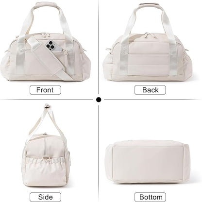 Small Gym Bag for Women, Mini Crossbody Gym Duffle Bag with Wet Compartment, Carry on Gym Tote Bag for Workout Dance Sport Travel (Medium-Beige)