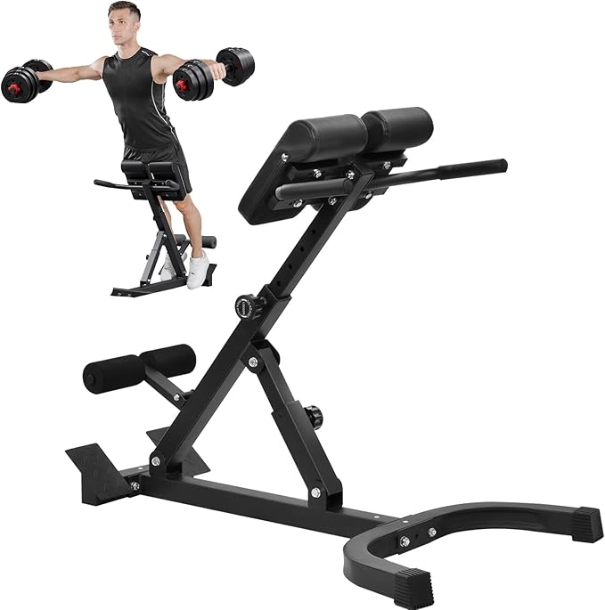 Foldable Hyperextension Roman Chair with Back Extension,Home Gym Sit Up Bench for Glute & Ab Workouts,Optional Adjustment Angle & Height,Multi-Function Heavy-Duty Exercise Equipment,Holds 330 Lbs
