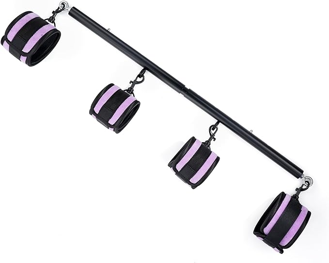 Spreader Bar Heavy Duty Stainless Steel Expandable Home Gym with 4pcs Furry Purple Adjustable Strap,Sports Aid Training Fitness Gear Pilates Aid Kit,Yoga Set