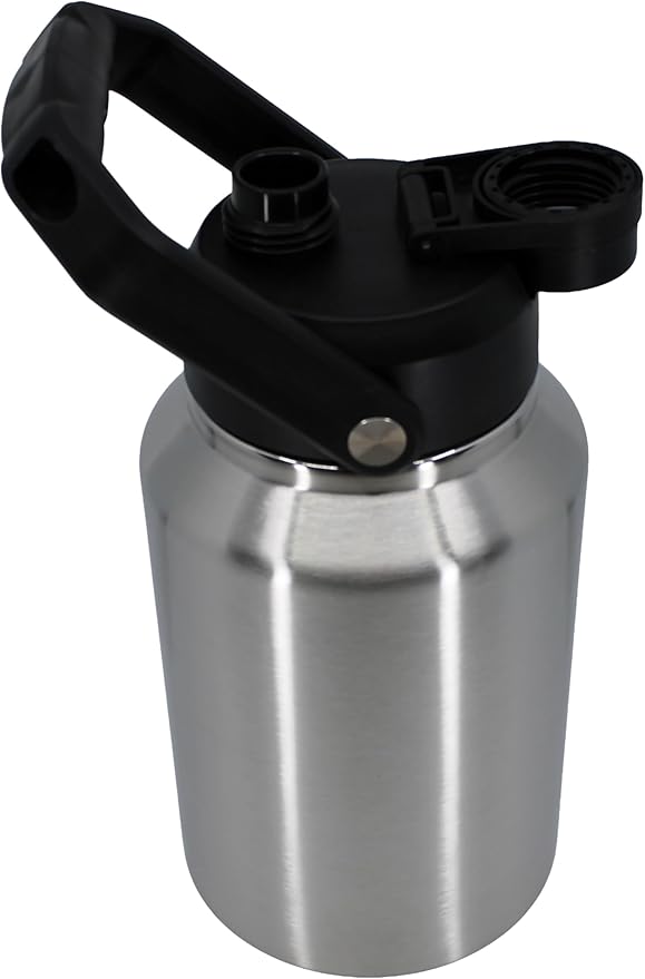 64 Ounce Half Gallon Insulated Water Bottle, Large Capacity Vacuum Flask with Handgrip (Stainless)