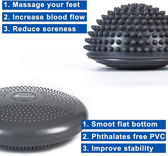 StrongTek Balance Trainer Set – Foam Stability Pad + Hedgehog Balance Pods for Rehab, Core, and Agility Workouts