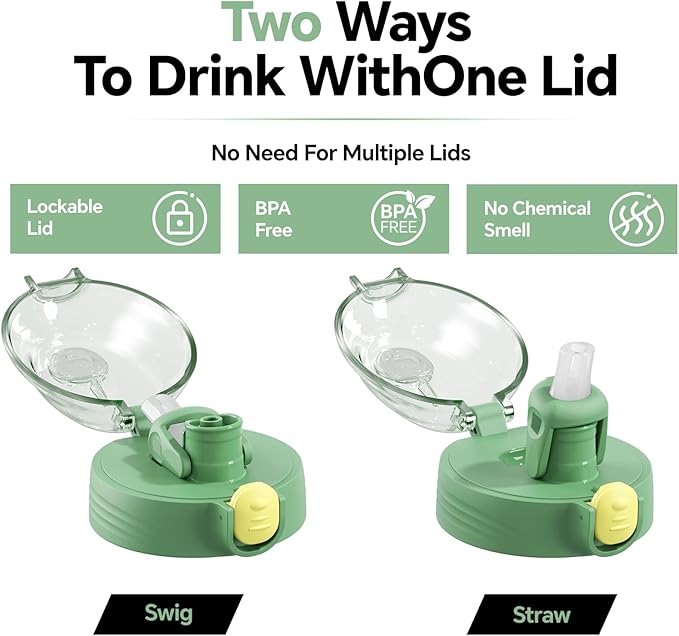QWE Gym Plastic PPSU Water Bottles for men with Straw and Handle,Lightweight,54oz Large High-capacity for Hiking&Camping,Heat-resisting,Reusable, BPA Free,Double Drinking,leak proof(Green)