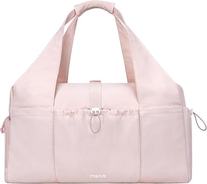 MOSISO Gym Bag for Women, Travel Duffle Weekender Overnight Workout Carry on Small Tote Sport Gym Duffle Bag with Shoe Compartment&Wet Pocket&Drawstring Pocket for Fitness, Yoga, Weekend, Pink